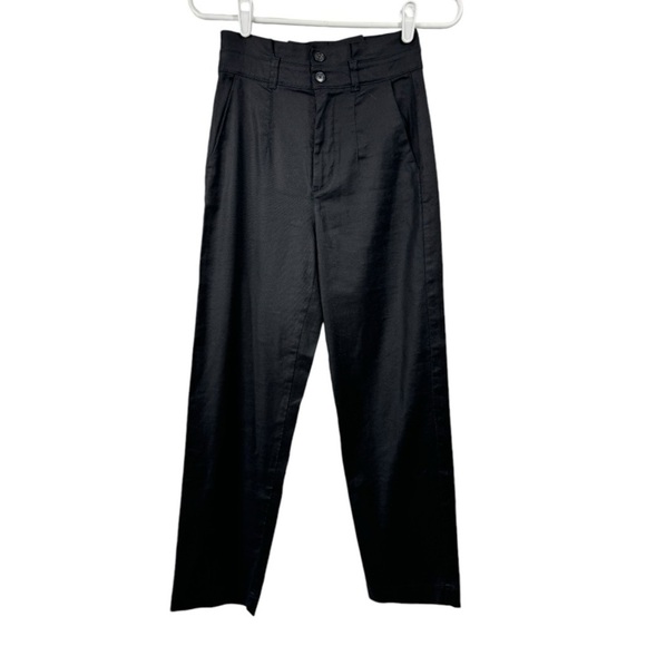 Evereve Size 24 High Waist Pants Trousers Black Linen Blend - Picture 1 of 7